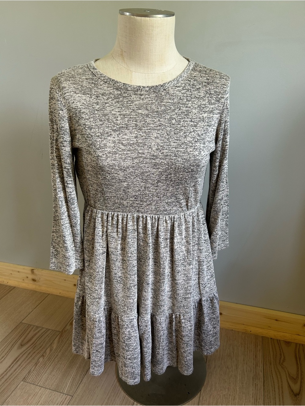 Soft Heather Gray Long-Sleeve Tiered Dress